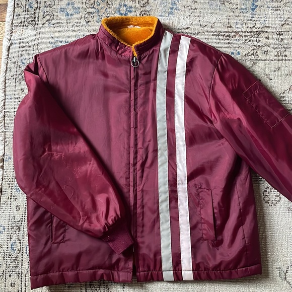 Vintage Other - Mens Vintage Bomber Lined Faux Fur Winter Jacket Stripes Maroon Medium